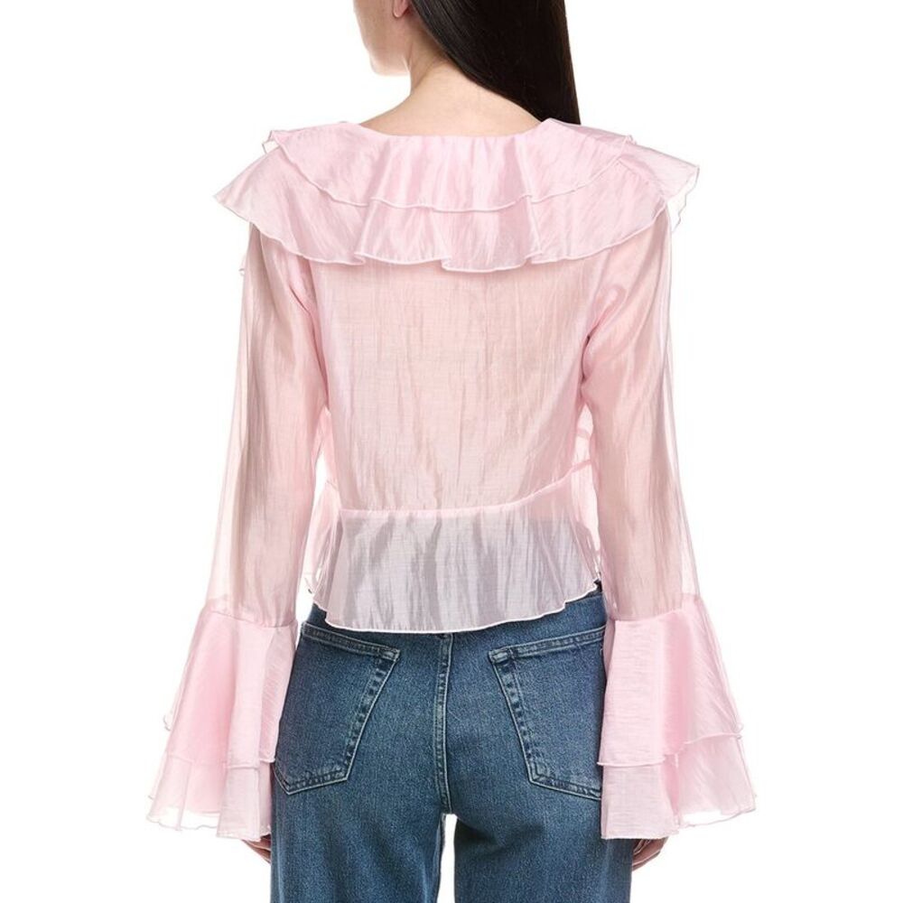 Hl Affair Womens Bell-Sleeve Ruffle Blouse, Pink - Picture 2 of 4